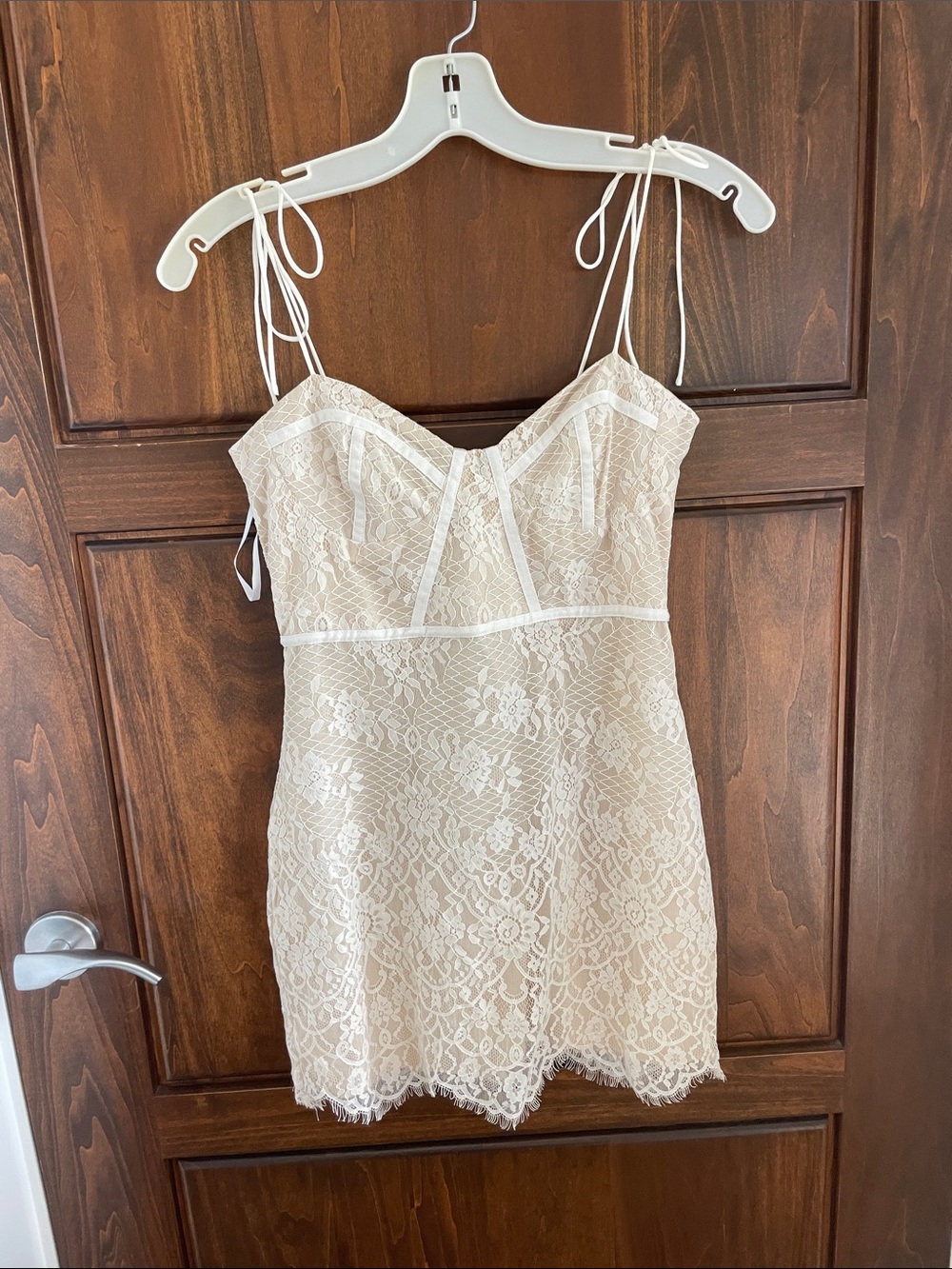 superdown Ivory Floral Lace Slip with Adjustable Tie Straps